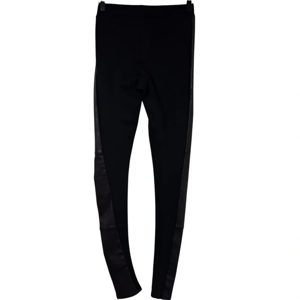 ALICE + OLIVIA LEATHER SIDE PANEL BLACK STRETCHY LEGGINGS NO SIZE - Picture 3 of 7